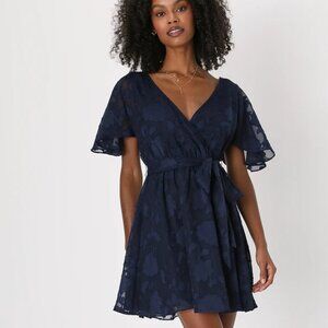 NWT Flutter Forever Navy Burnout Jacquard Flutter Sleeve Mini Dress